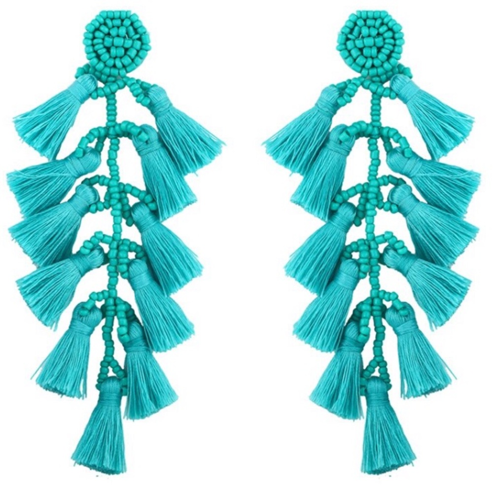 Anita Turquoise Tassel Statement Earrings! - Picture 2 of 4